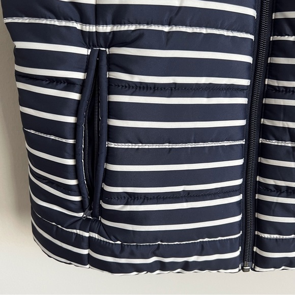 LOFT Puffer Vest Navy Blue White Stripe Nautical Preppy Neutral Coastal Small - Picture 4 of 7